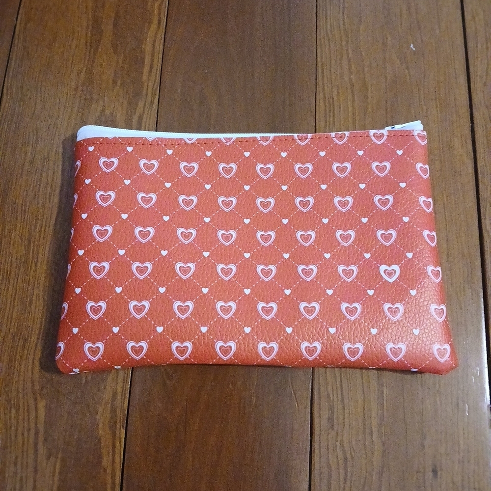 Homemade Red Patterned Zipper Pouch Medium Size